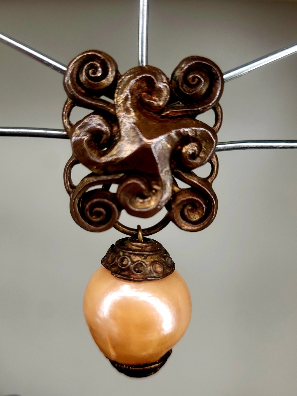 Vintage Kate Hines Oversized Clip-On Earring – Peach Faux Pearl Statement Piece